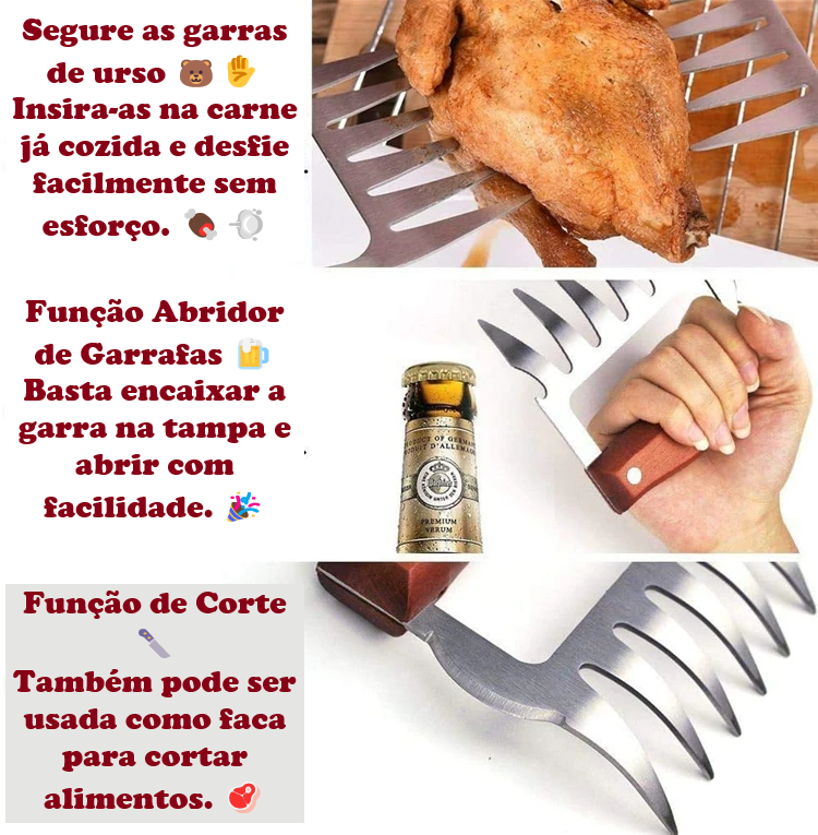 BearGrip BBQ – Garras de Urso Inox com Abridor de Garrafas