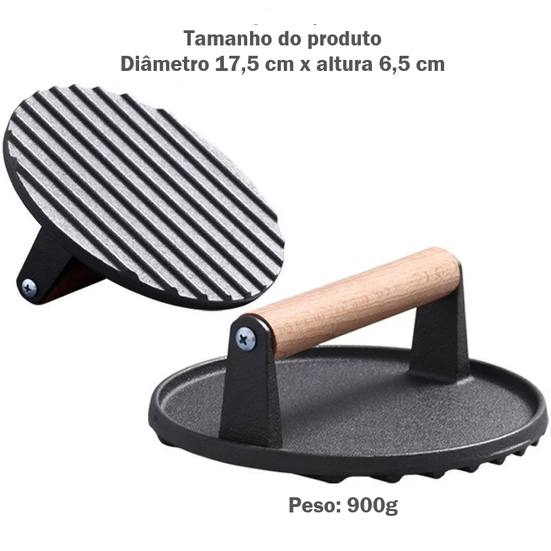 Smasher FerroGrip – Prensa de Ferro Fundido para Smash Burger e Grelha
