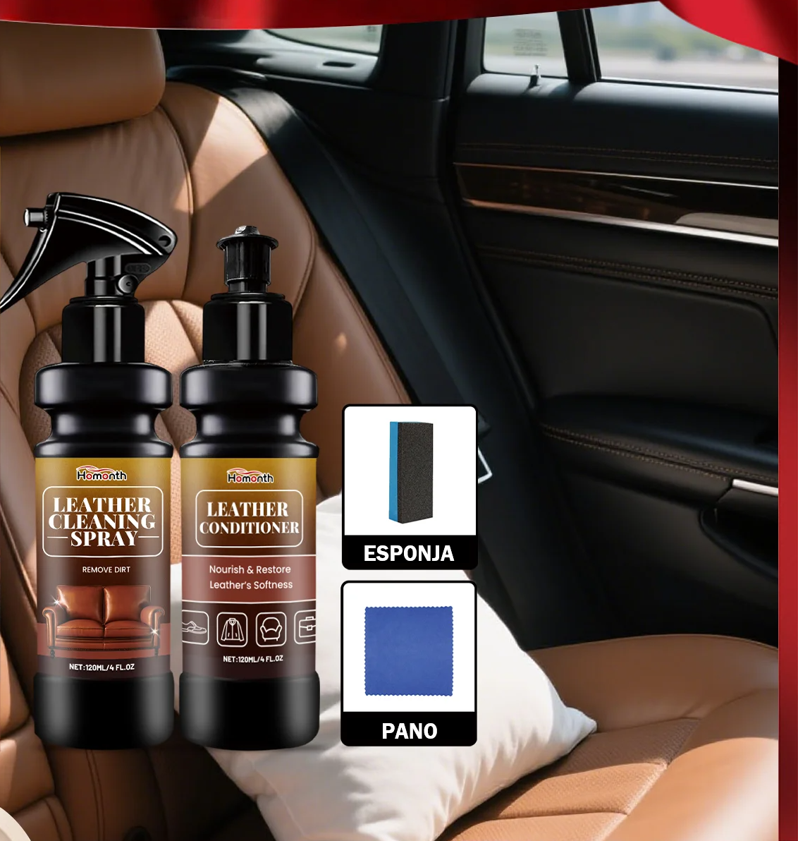 LeatherCare Supreme – Kit Limpeza e Condicionamento Couro Automotivo