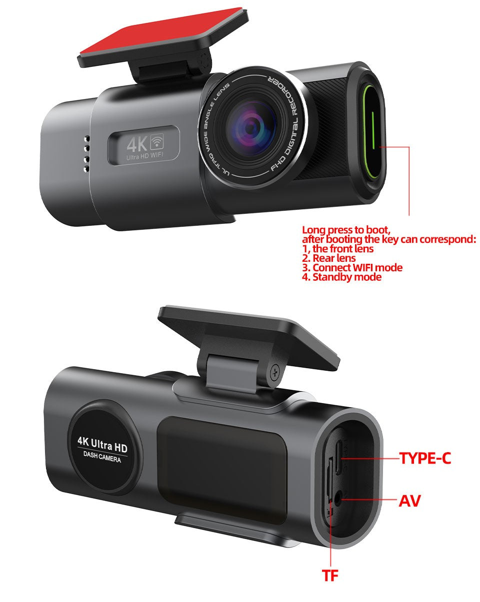 Sentry 4K Duo – Dash Cam com Câmera Frontal 4K e Traseira 1080P
