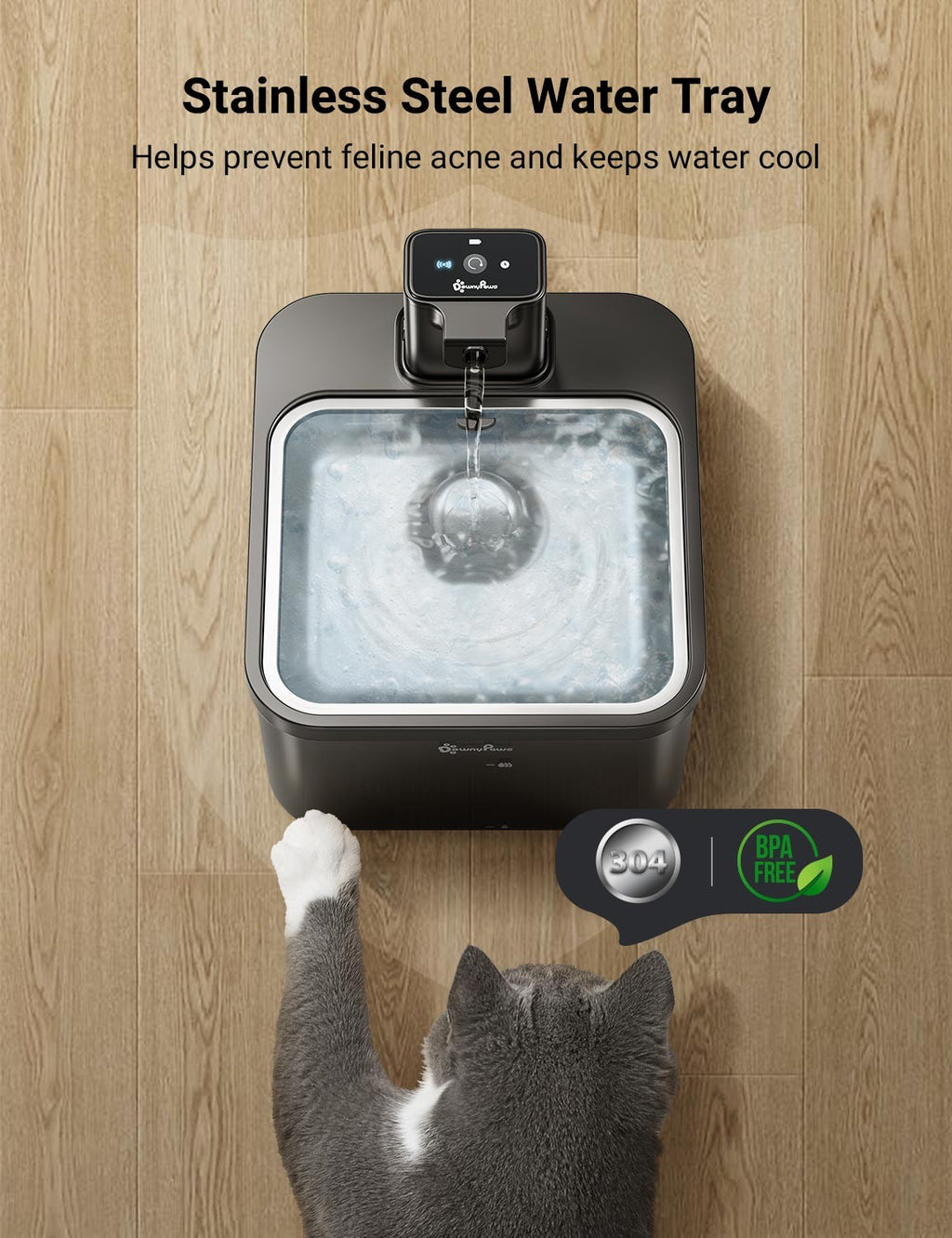 AquaPet Flow – Fonte Automática Inox com Sensor e Bateria para Gatos