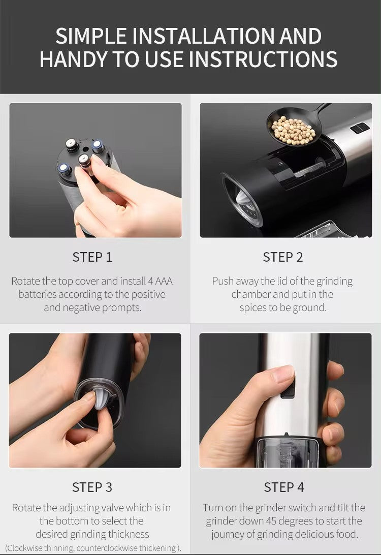 AuraMill – Moedor Elétrico de Sal e Pimenta com LED