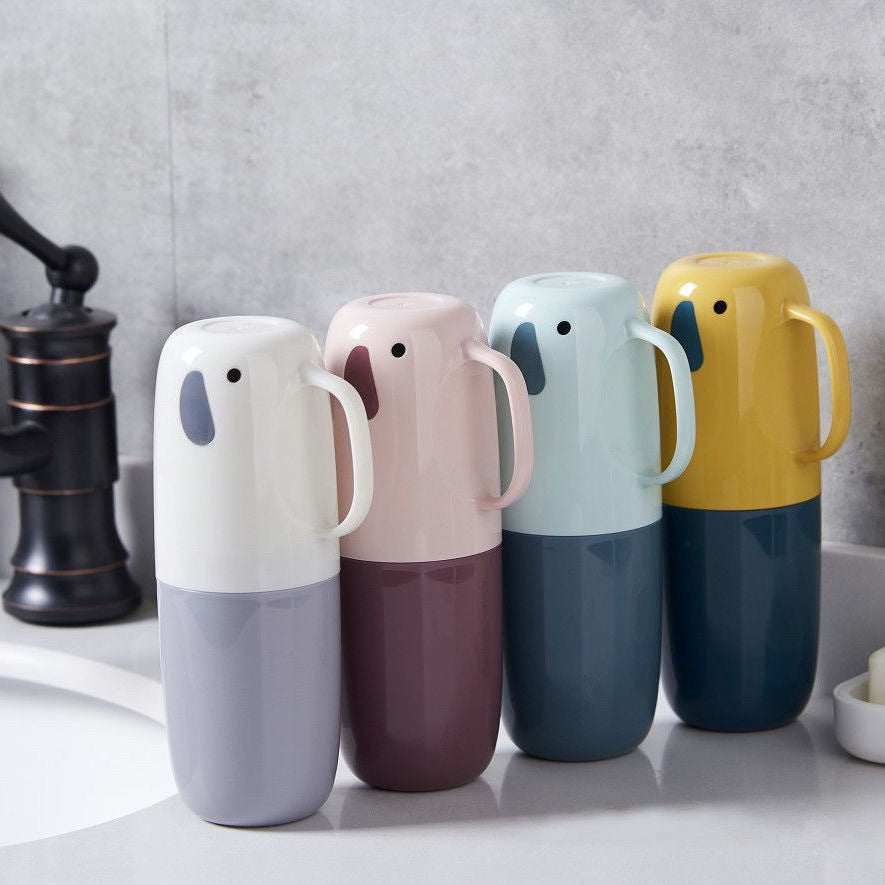 CupFante – Kit Portátil de Escova e Creme Dental com Copo em Formato de Elefante