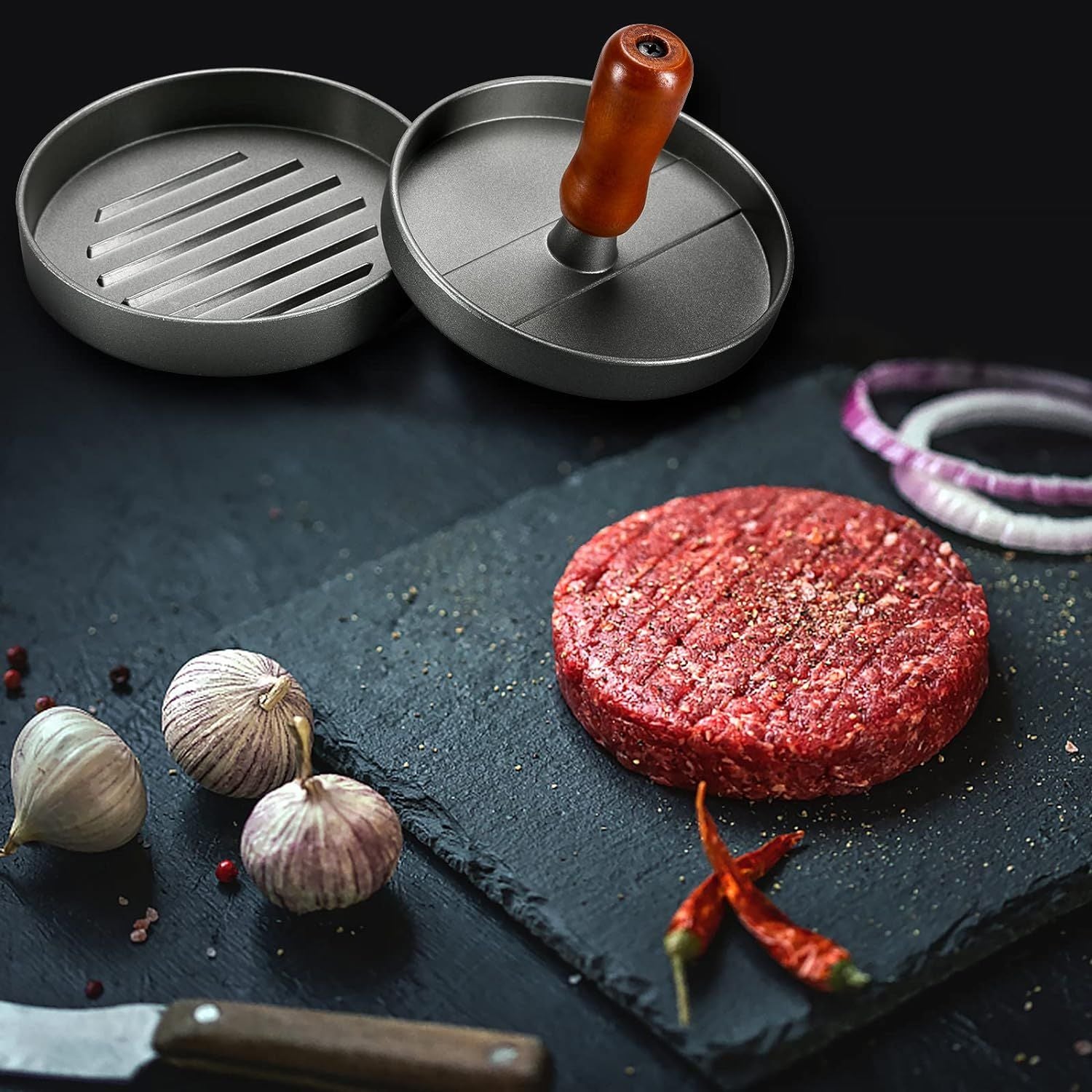 BurgerMold Inox – Molde de Hambúrguer com Papéis