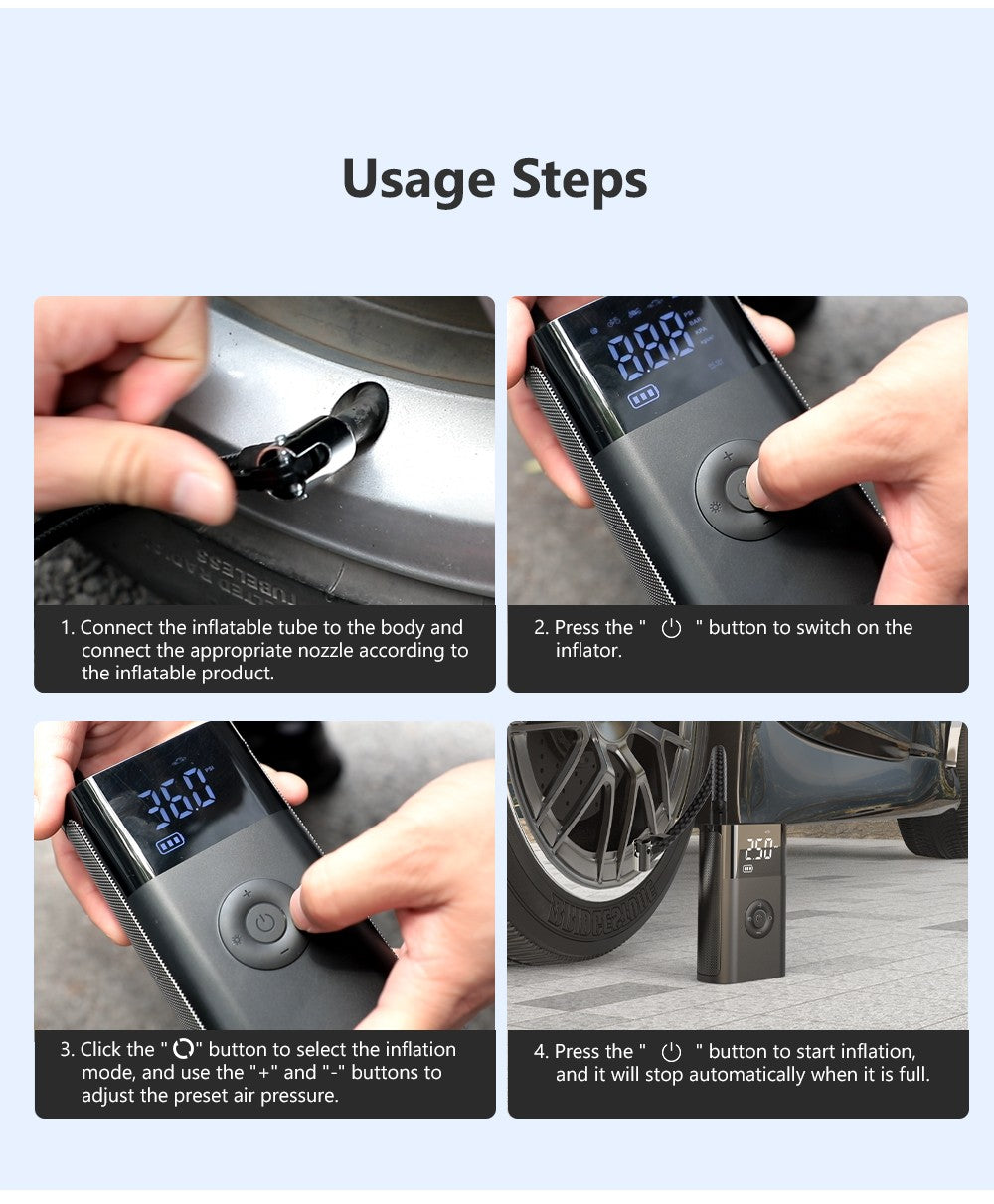TurboInflator 150 PSI – Mini Compressor Portátil para Carro e Bike