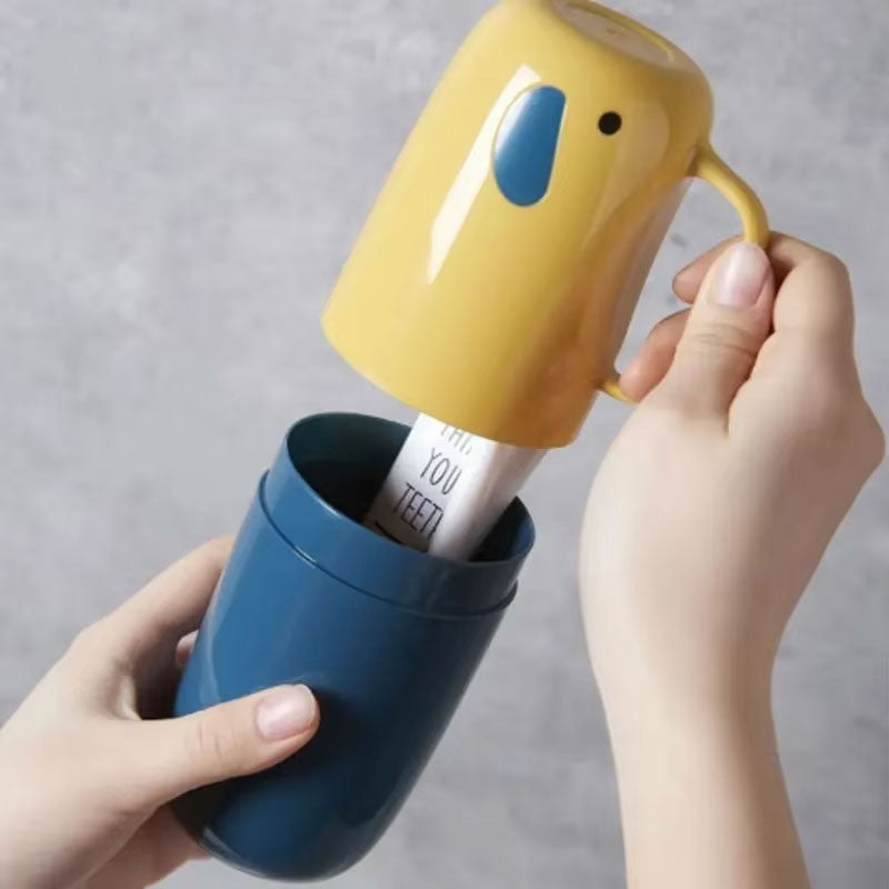 CupFante – Kit Portátil de Escova e Creme Dental com Copo em Formato de Elefante