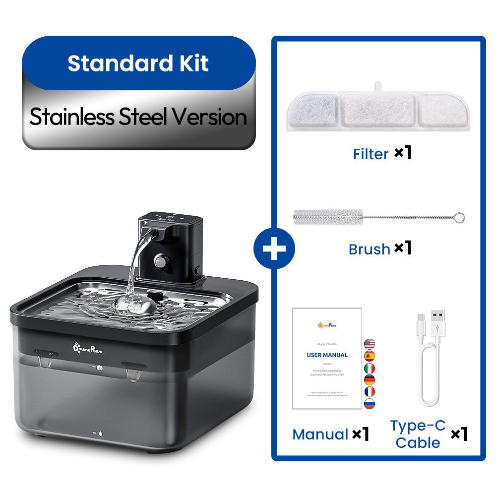 AquaPet Flow – Fonte Automática Inox com Sensor e Bateria para Gatos