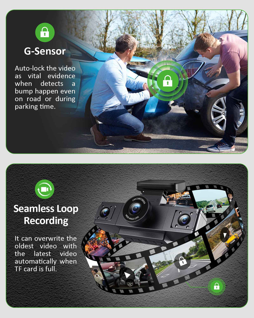 RoadVision 3X Cam – Dash Cam 3 Canais 1080P com Visão Noturna e Gravação Frontal + Interior | Gmaioxo