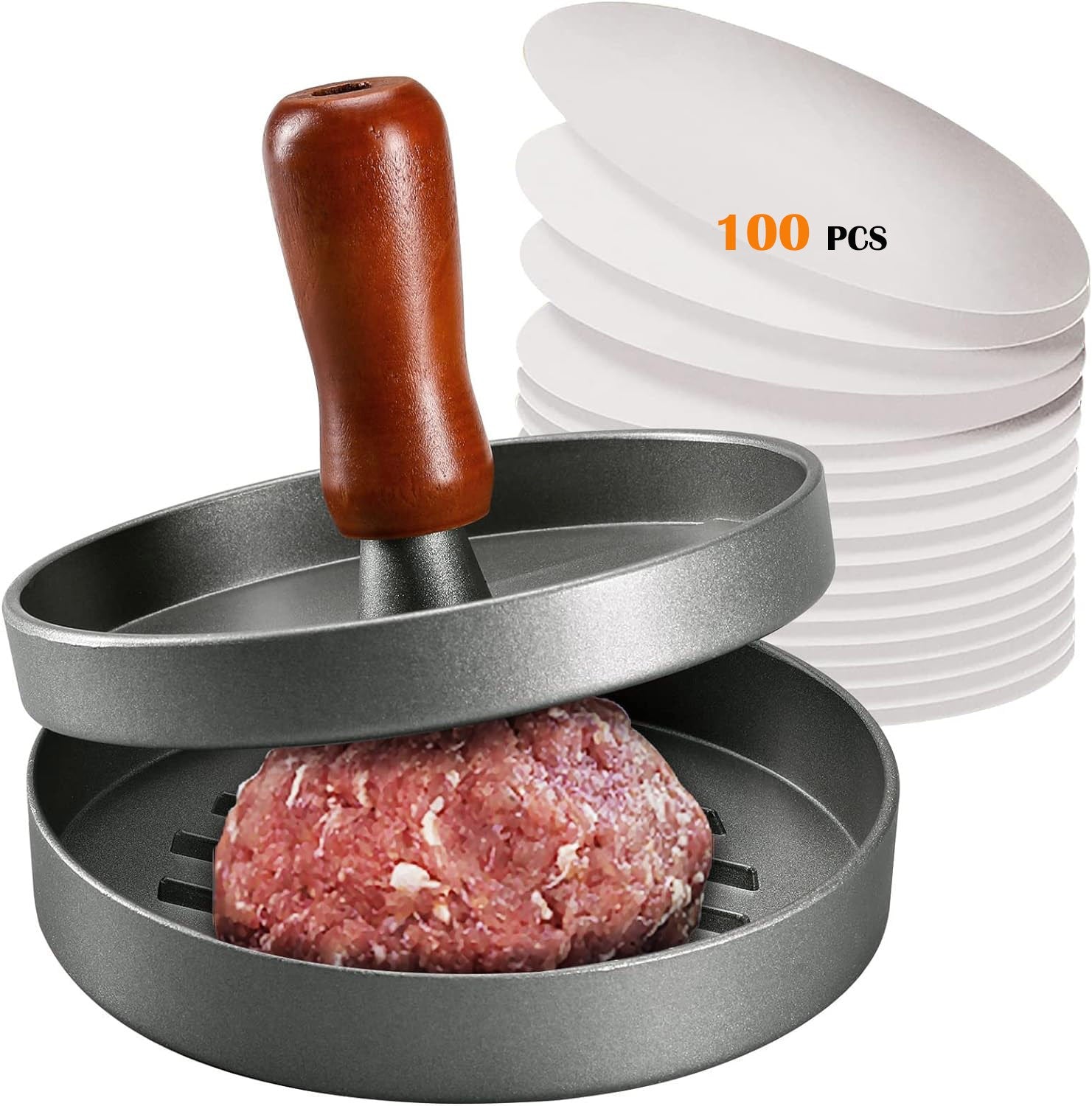 BurgerMold Inox – Molde de Hambúrguer com Papéis